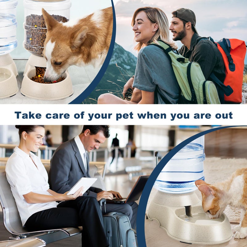 Pawzone 2 Pack Automatic Cat Feeder and Water Dispenser in Set Pet Food Bowl for Small Medium Dog Pets Puppy Kitten Big Capacity 1 Gallon x 2 (Cream) - Image 5